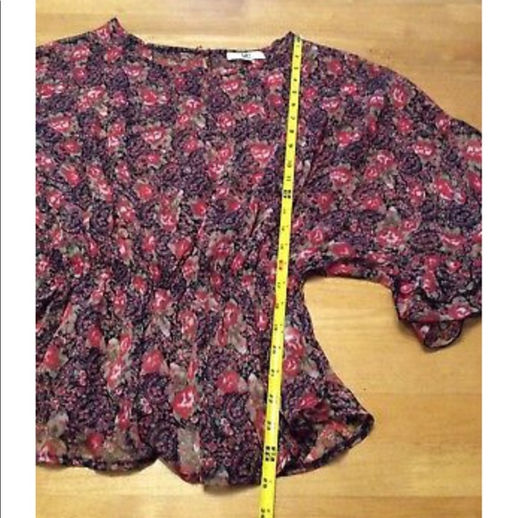 YA LOS ANGELES Black Red Floral Sheer Ruffle TOP M - Picture 8 of 11